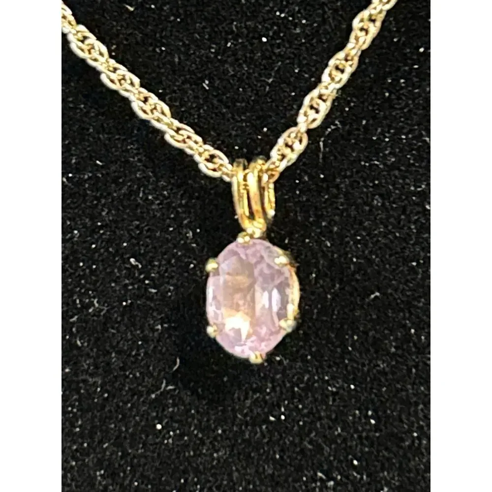 Gold Tone Cushion Oval Amethyst Pendant Necklace 18